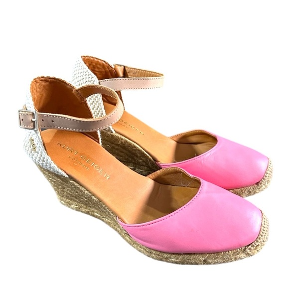 Kurt Geiger Pink and Tan Espadrille Wedges 39 9 sandal - Picture 1 of 8